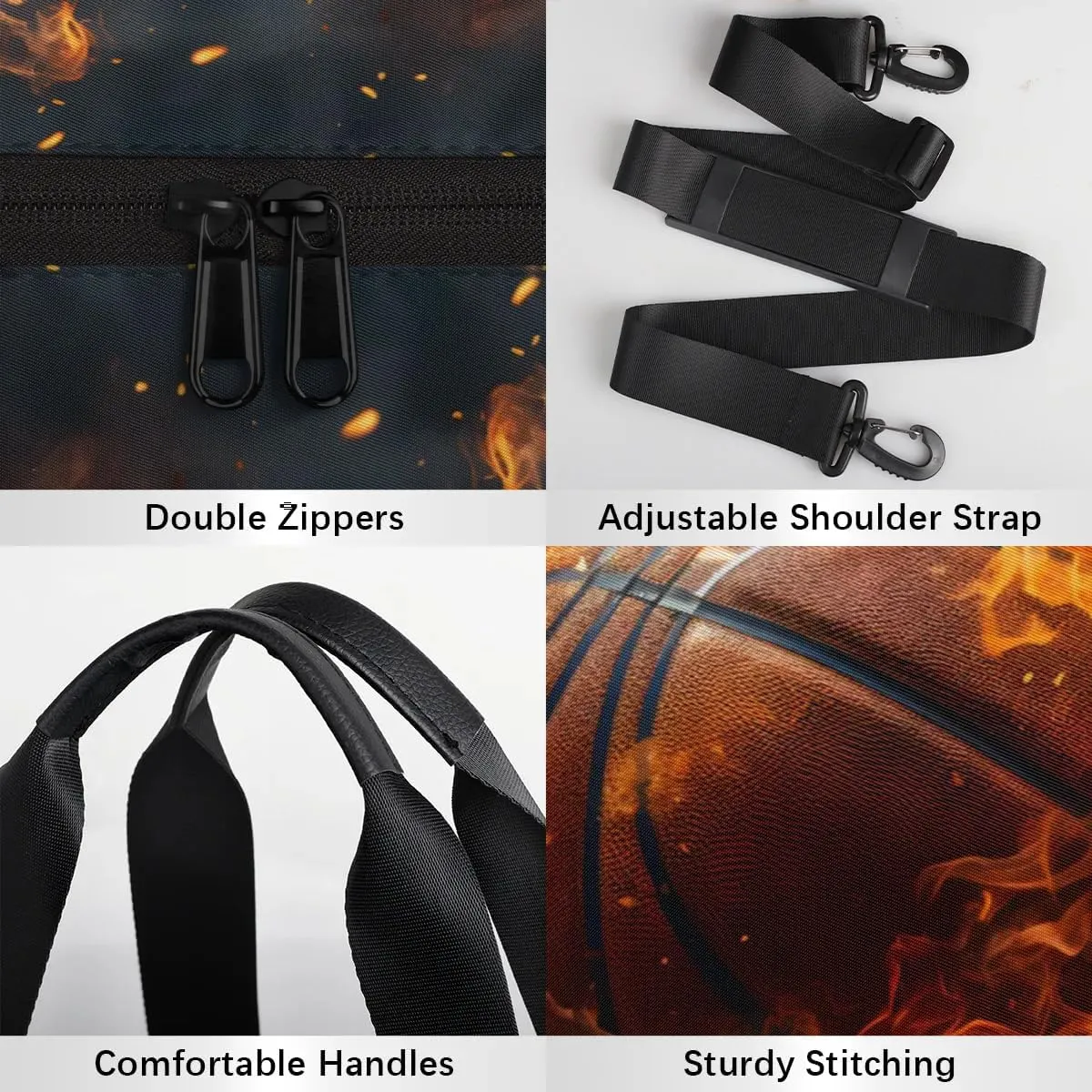 Gym Bags for Men Women Basketball Fire Sports Duffel Bags Carry On Travel Duffle Bag with Detachable Adjustable Shoulder Strap Overnight Weekender Bag