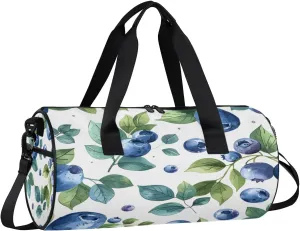 Gym Bags for Men Women Blueberries Leaves Sports Duffel Bags Carry On Travel Duffle Bag with Detachable Adjustable Shoulder Strap Overnight Weekender Bag
