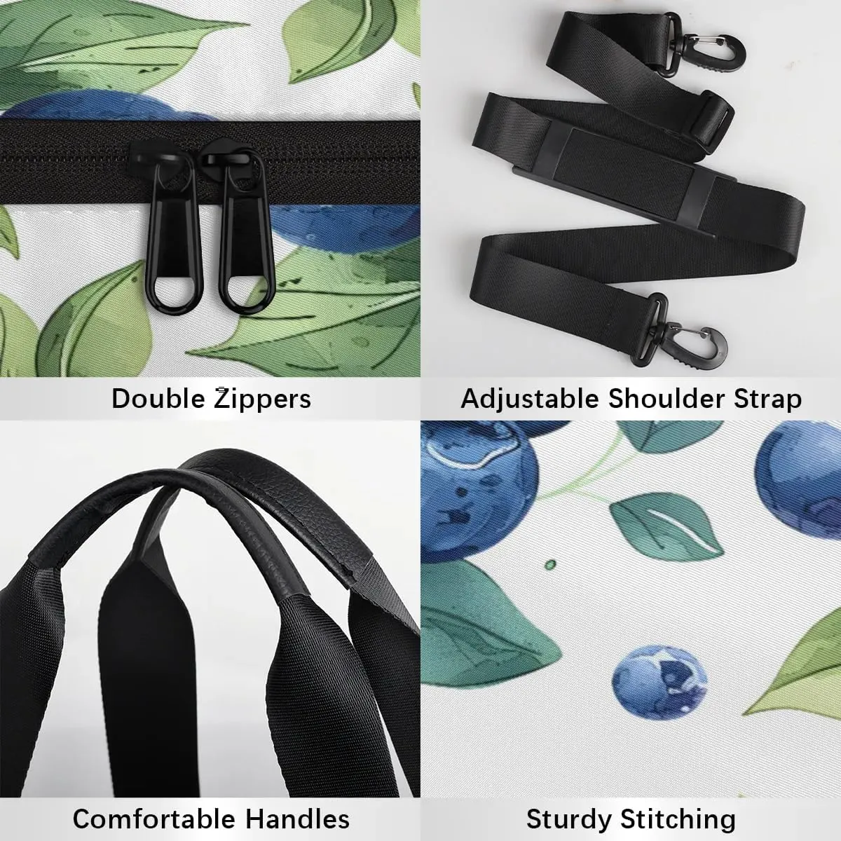 Gym Bags for Men Women Blueberries Leaves Sports Duffel Bags Carry On Travel Duffle Bag with Detachable Adjustable Shoulder Strap Overnight Weekender Bag