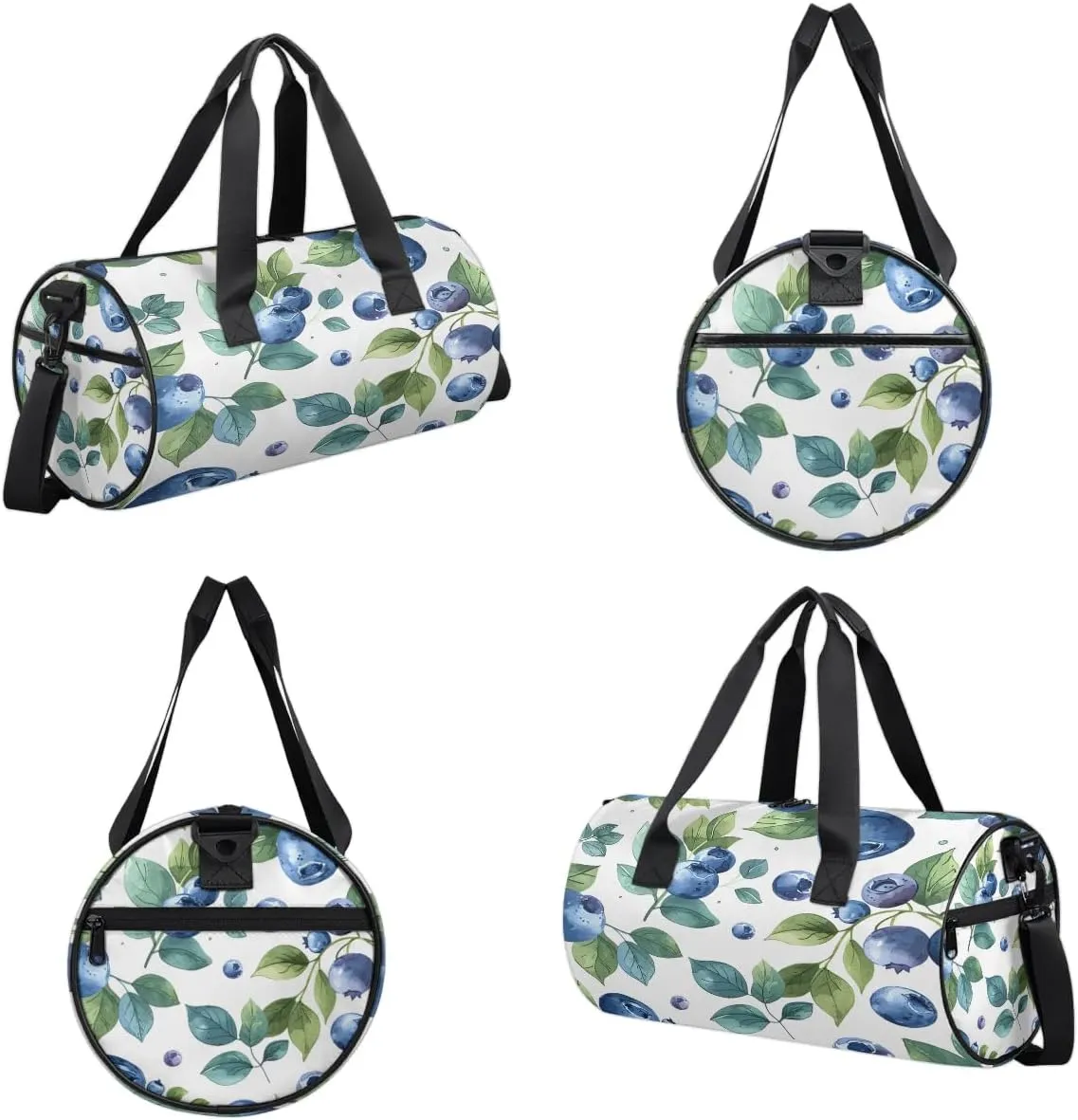 Gym Bags for Men Women Blueberries Leaves Sports Duffel Bags Carry On Travel Duffle Bag with Detachable Adjustable Shoulder Strap Overnight Weekender Bag