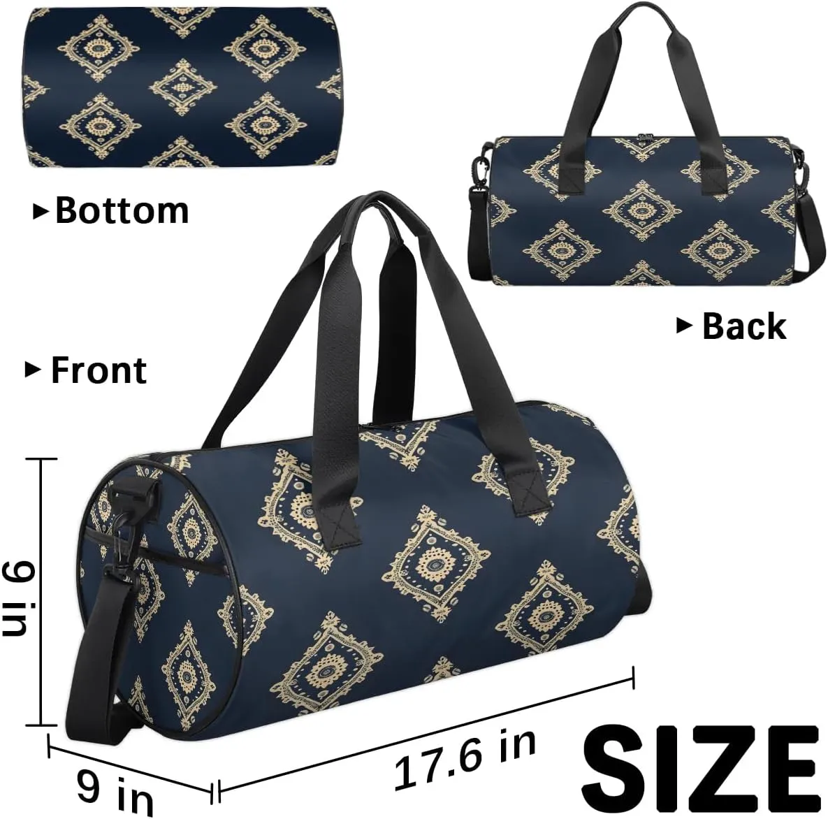 Gym Bags for Men Women Boho Design Sports Duffel Bags Carry On Travel Duffle Bag with Detachable Adjustable Shoulder Strap Overnight Weekender Bag