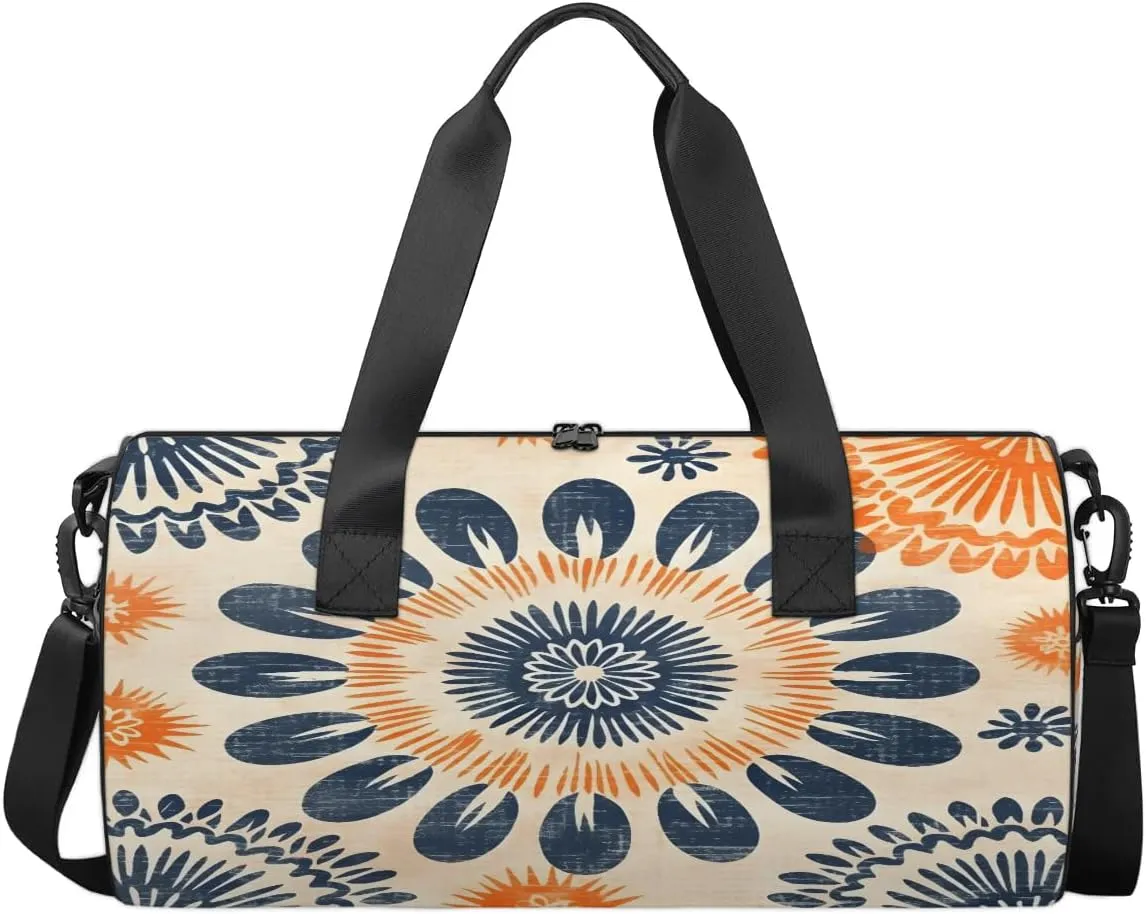 Gym Bags for Men Women Boho Printed Sports Duffel Bags Carry On Travel Duffle Bag with Detachable Adjustable Shoulder Strap Overnight Weekender Bag