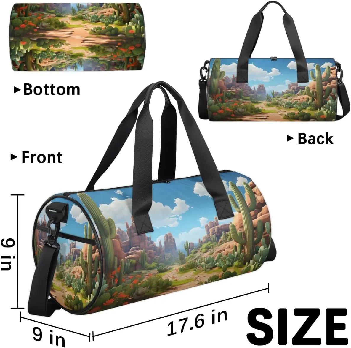 Gym Bags for Men Women Cactus Landscape Sports Duffel Bags Carry On Travel Duffle Bag with Detachable Adjustable Shoulder Strap Overnight Weekender Bag