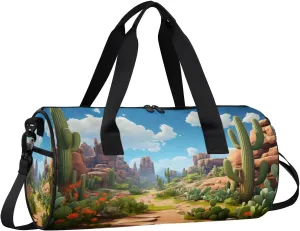 Gym Bags for Men Women Cactus Landscape Sports Duffel Bags Carry On Travel Duffle Bag with Detachable Adjustable Shoulder Strap Overnight Weekender Bag