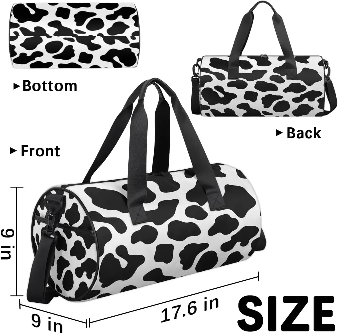 Gym Bags for Men Women Cow Pattern Sports Duffel Bags Carry On Travel Duffle Bag with Detachable Adjustable Shoulder Strap Overnight Weekender Bag