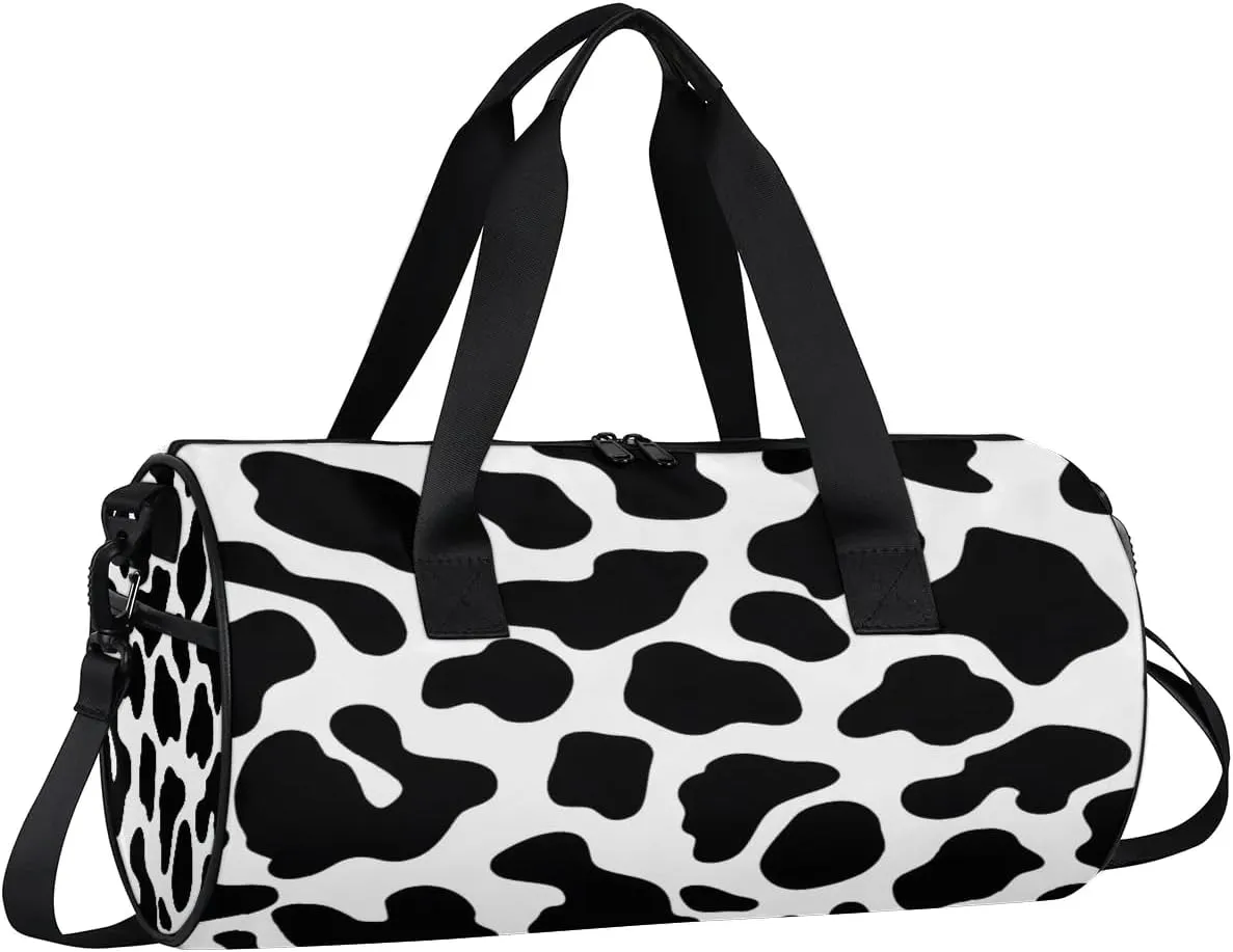 Gym Bags for Men Women Cow Pattern Sports Duffel Bags Carry On Travel Duffle Bag with Detachable Adjustable Shoulder Strap Overnight Weekender Bag