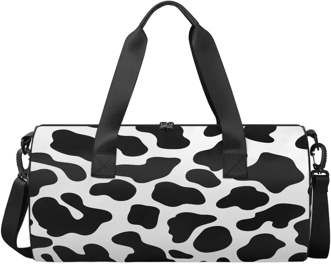 Gym Bags for Men Women Cow Pattern Sports Duffel Bags Carry On Travel Duffle Bag with Detachable Adjustable Shoulder Strap Overnight Weekender Bag