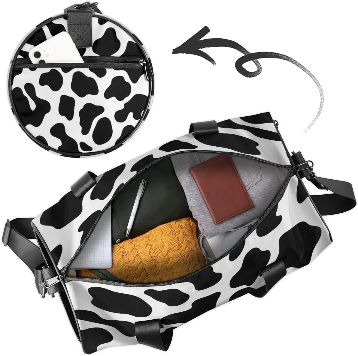 Gym Bags for Men Women Cow Pattern Sports Duffel Bags Carry On Travel Duffle Bag with Detachable Adjustable Shoulder Strap Overnight Weekender Bag