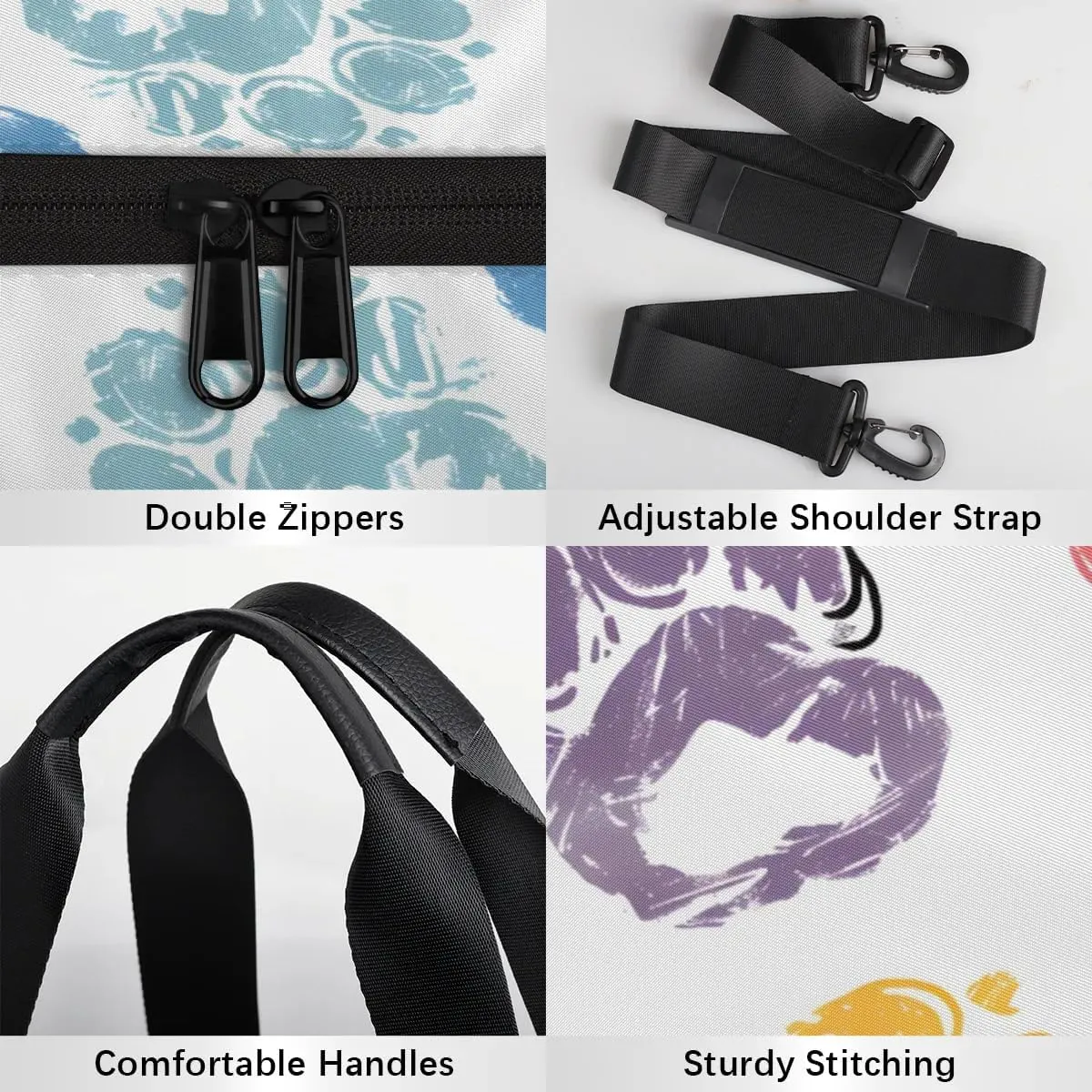 Gym Bags for Men Women Cute Cats Paw Prints Sports Duffel Bags Carry On Travel Duffle Bag with Detachable Adjustable Shoulder Strap Overnight Weekender Bag