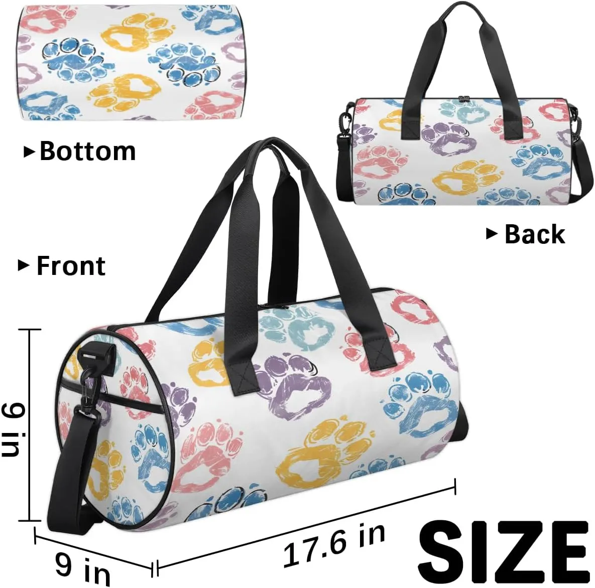 Gym Bags for Men Women Cute Cats Paw Prints Sports Duffel Bags Carry On Travel Duffle Bag with Detachable Adjustable Shoulder Strap Overnight Weekender Bag