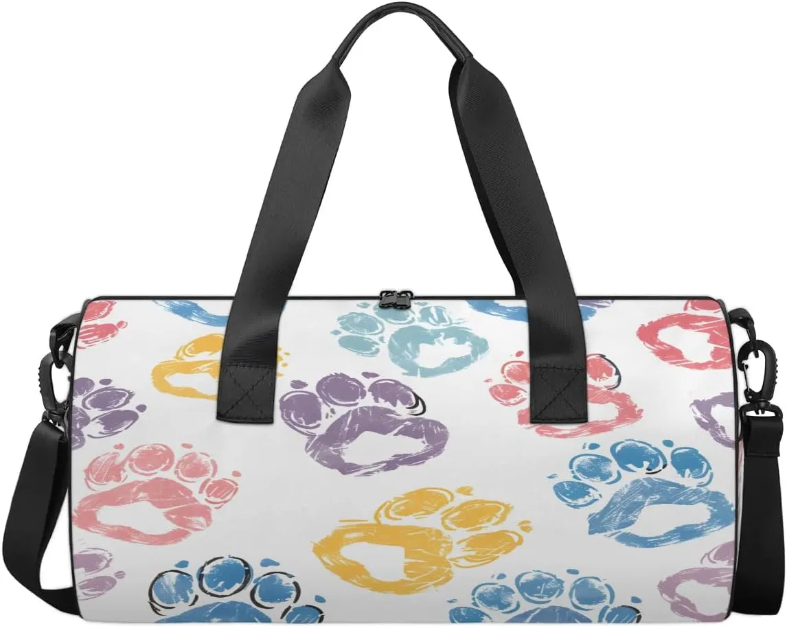 Gym Bags for Men Women Cute Cats Paw Prints Sports Duffel Bags Carry On Travel Duffle Bag with Detachable Adjustable Shoulder Strap Overnight Weekender Bag