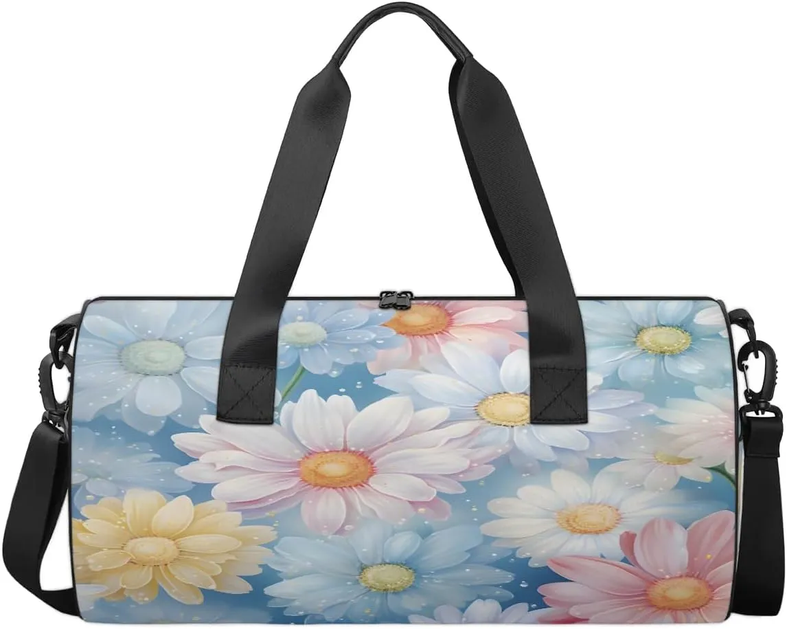 Gym Bags for Men Women Cute Daisies Sports Duffel Bags Carry On Travel Duffle Bag with Detachable Adjustable Shoulder Strap Overnight Weekender Bag