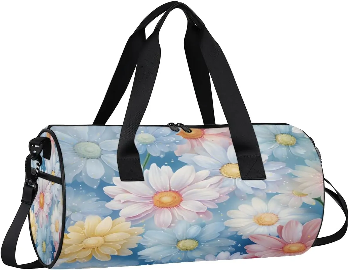 Gym Bags for Men Women Cute Daisies Sports Duffel Bags Carry On Travel Duffle Bag with Detachable Adjustable Shoulder Strap Overnight Weekender Bag