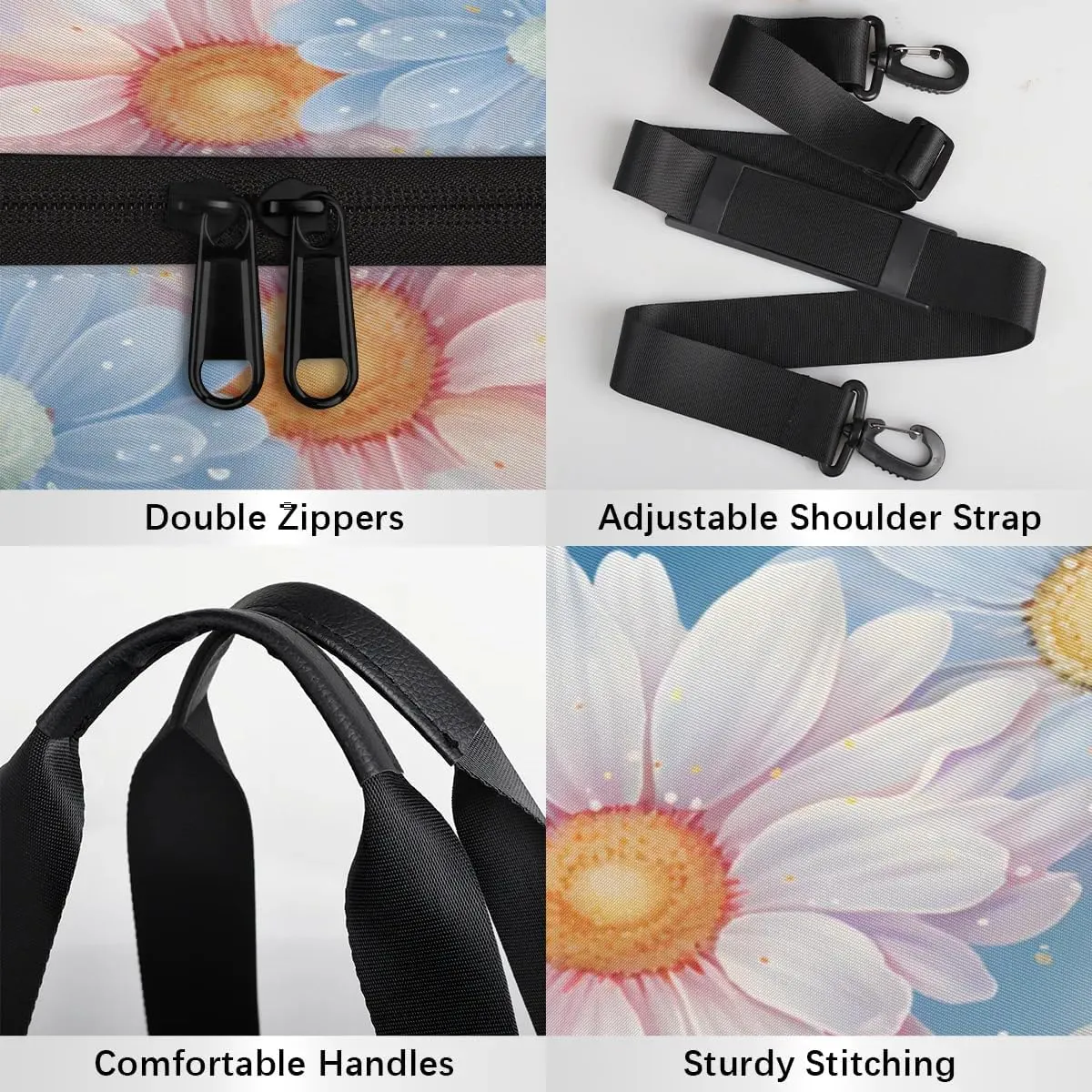 Gym Bags for Men Women Cute Daisies Sports Duffel Bags Carry On Travel Duffle Bag with Detachable Adjustable Shoulder Strap Overnight Weekender Bag