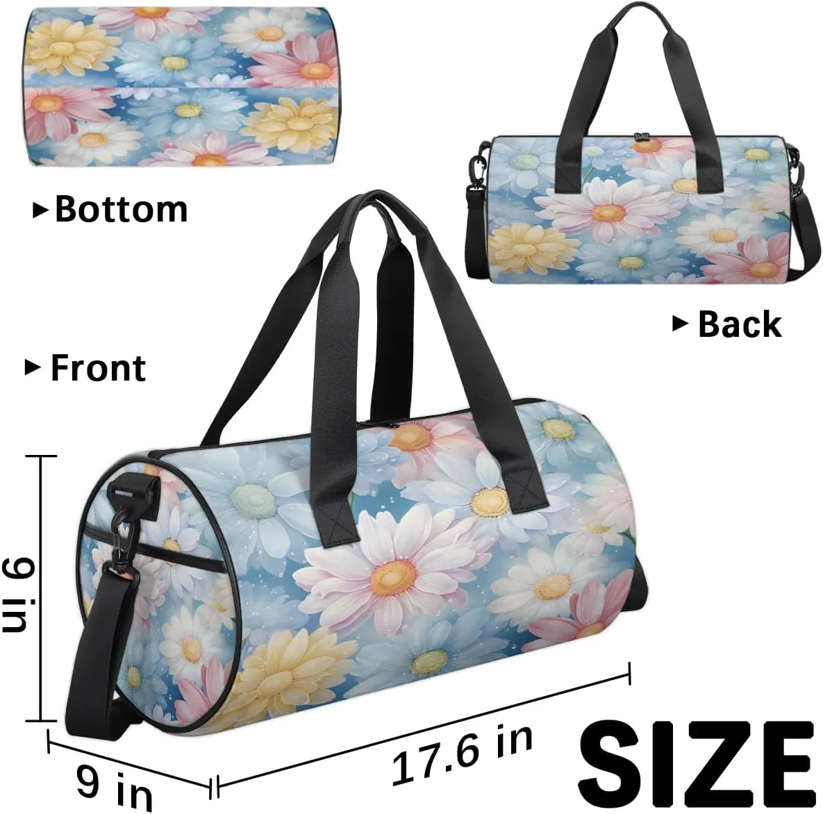 Gym Bags for Men Women Cute Daisies Sports Duffel Bags Carry On Travel Duffle Bag with Detachable Adjustable Shoulder Strap Overnight Weekender Bag