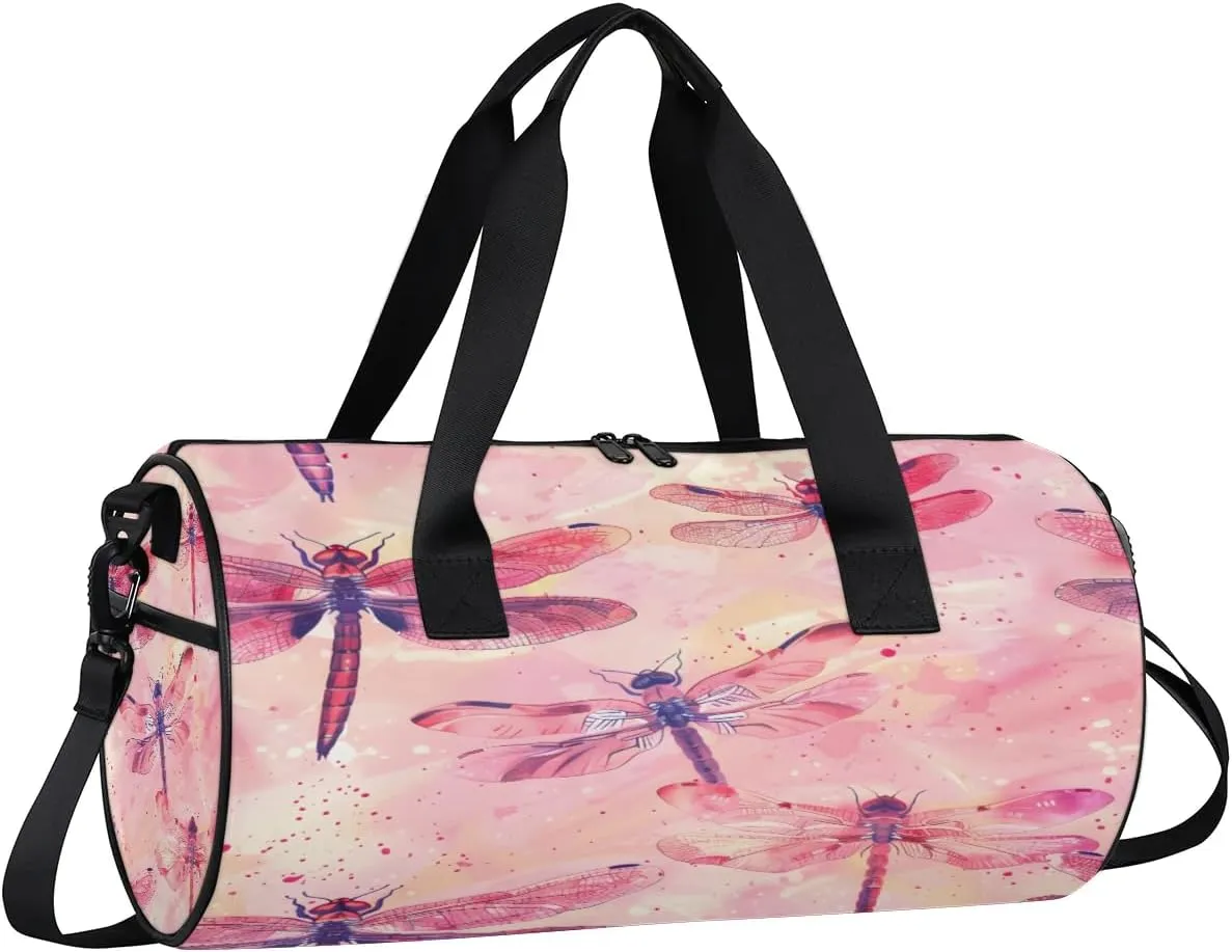 Gym Bags for Men Women Dragonfly Themed Sports Duffel Bags Carry On Travel Duffle Bag with Detachable Adjustable Shoulder Strap Overnight Weekender Bag