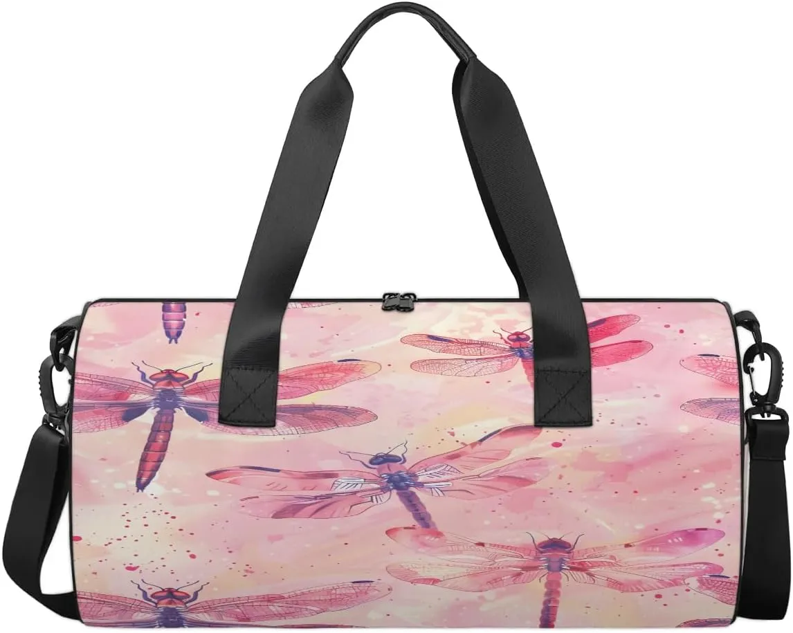 Gym Bags for Men Women Dragonfly Themed Sports Duffel Bags Carry On Travel Duffle Bag with Detachable Adjustable Shoulder Strap Overnight Weekender Bag
