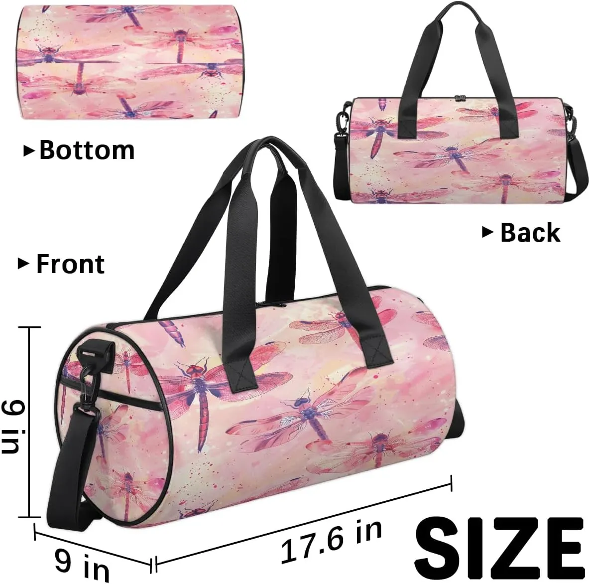 Gym Bags for Men Women Dragonfly Themed Sports Duffel Bags Carry On Travel Duffle Bag with Detachable Adjustable Shoulder Strap Overnight Weekender Bag