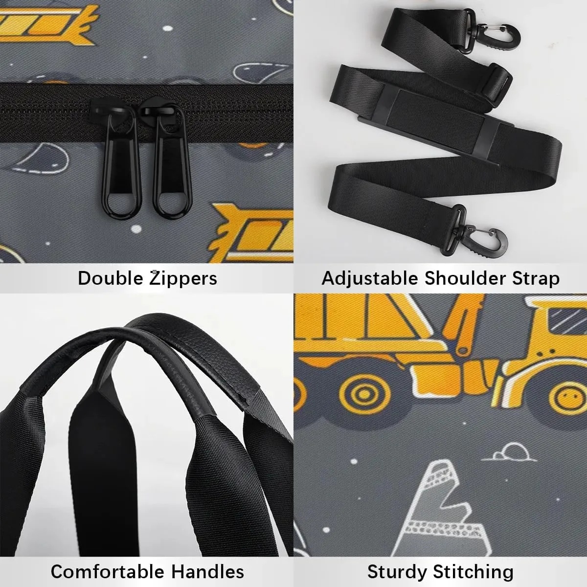 Gym Bags for Men Women Excavator Truck Sports Duffel Bags Carry On Travel Duffle Bag with Detachable Adjustable Shoulder Strap Overnight Weekender Bag
