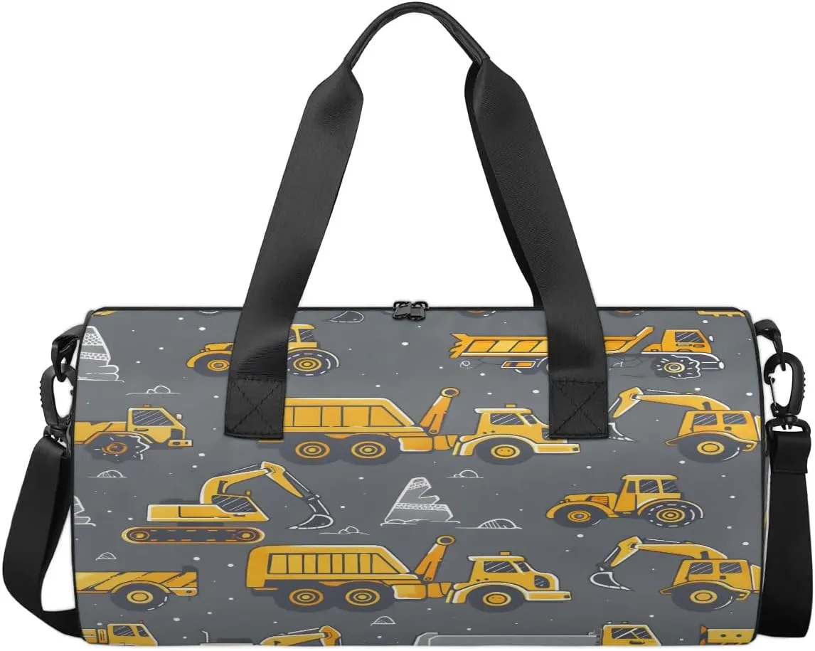 Gym Bags for Men Women Excavator Truck Sports Duffel Bags Carry On Travel Duffle Bag with Detachable Adjustable Shoulder Strap Overnight Weekender Bag