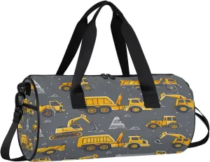 Gym Bags for Men Women Excavator Truck Sports Duffel Bags Carry On Travel Duffle Bag with Detachable Adjustable Shoulder Strap Overnight Weekender Bag