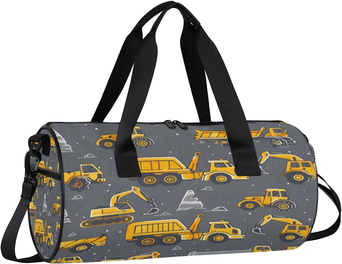 Gym Bags for Men Women Excavator Truck Sports Duffel Bags Carry On Travel Duffle Bag with Detachable Adjustable Shoulder Strap Overnight Weekender Bag