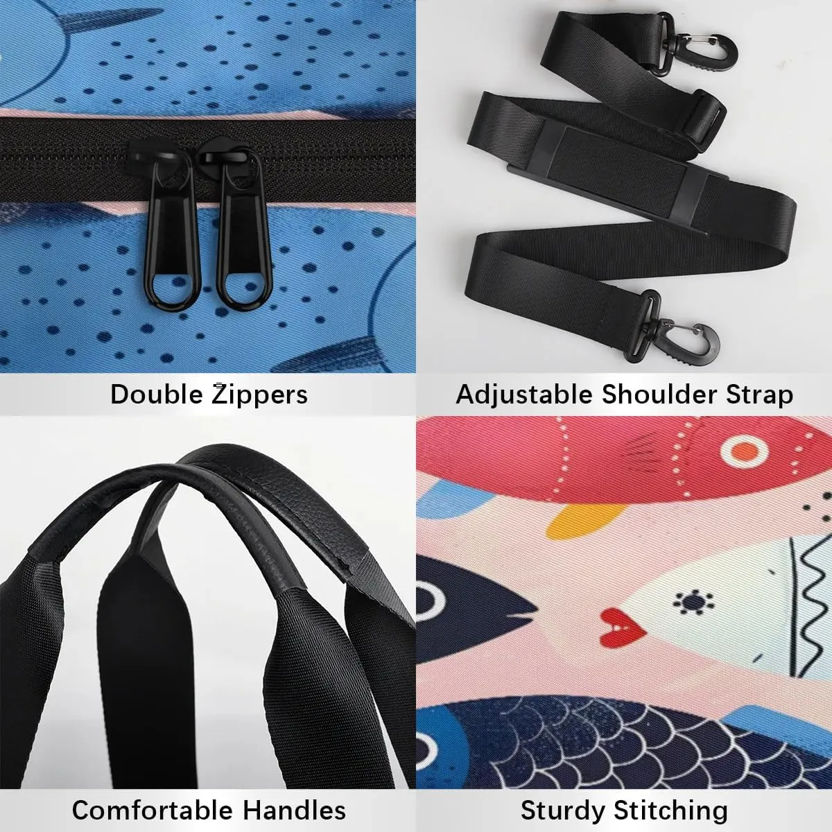 Gym Bags for Men Women Fishes Theme Sports Duffel Bags Carry On Travel Duffle Bag with Detachable Adjustable Shoulder Strap Overnight Weekender Bag