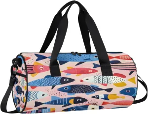 Gym Bags for Men Women Fishes Theme Sports Duffel Bags Carry On Travel Duffle Bag with Detachable Adjustable Shoulder Strap Overnight Weekender Bag