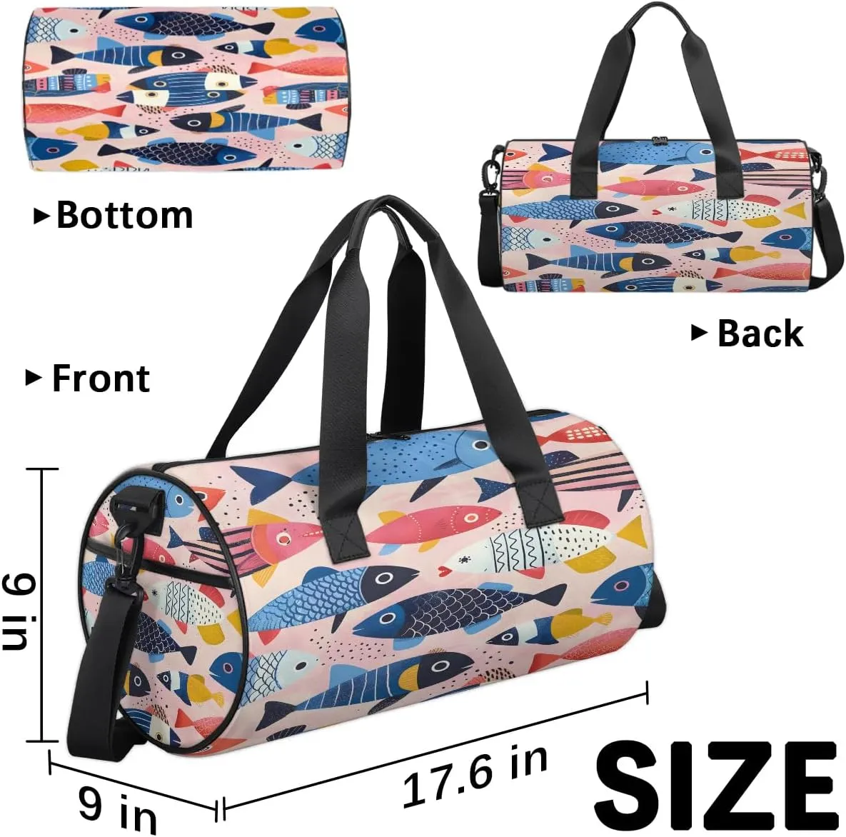 Gym Bags for Men Women Fishes Theme Sports Duffel Bags Carry On Travel Duffle Bag with Detachable Adjustable Shoulder Strap Overnight Weekender Bag