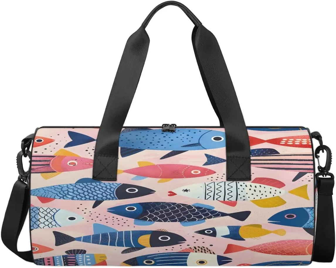 Gym Bags for Men Women Fishes Theme Sports Duffel Bags Carry On Travel Duffle Bag with Detachable Adjustable Shoulder Strap Overnight Weekender Bag