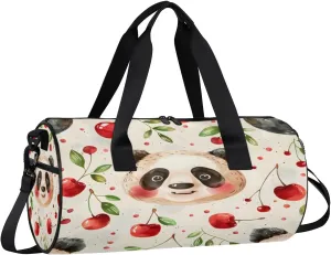 Gym Bags for Men Women Panda Cherries Sports Duffel Bags Carry On Travel Duffle Bag with Detachable Adjustable Shoulder Strap Overnight Weekender Bag