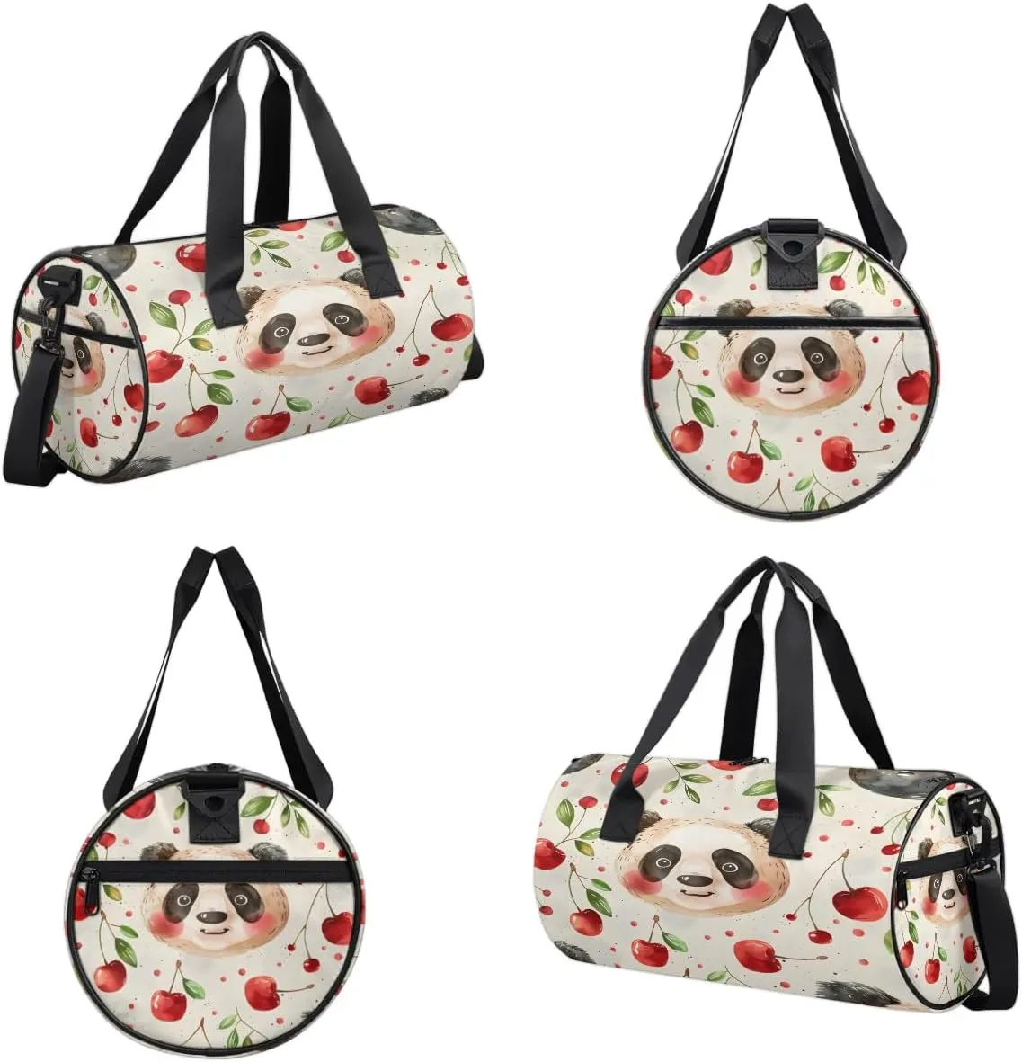 Gym Bags for Men Women Panda Cherries Sports Duffel Bags Carry On Travel Duffle Bag with Detachable Adjustable Shoulder Strap Overnight Weekender Bag