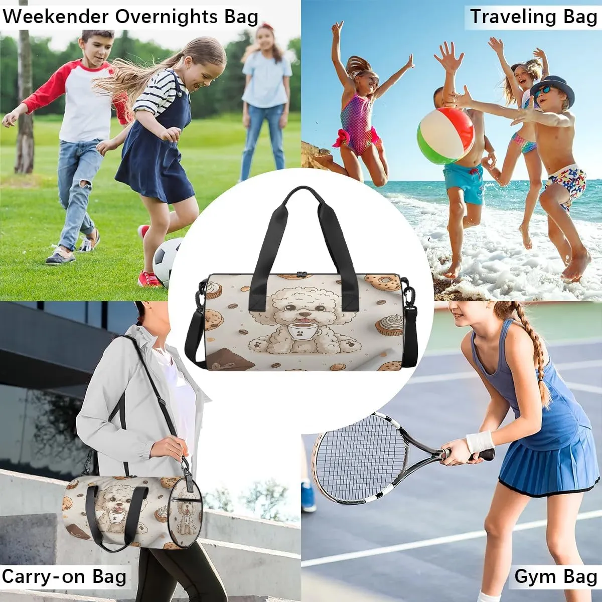 Gym Bags for Men Women Sweet Dog Sports Duffel Bags Carry On Travel Duffle Bag with Detachable Adjustable Shoulder Strap Overnight Weekender Bag
