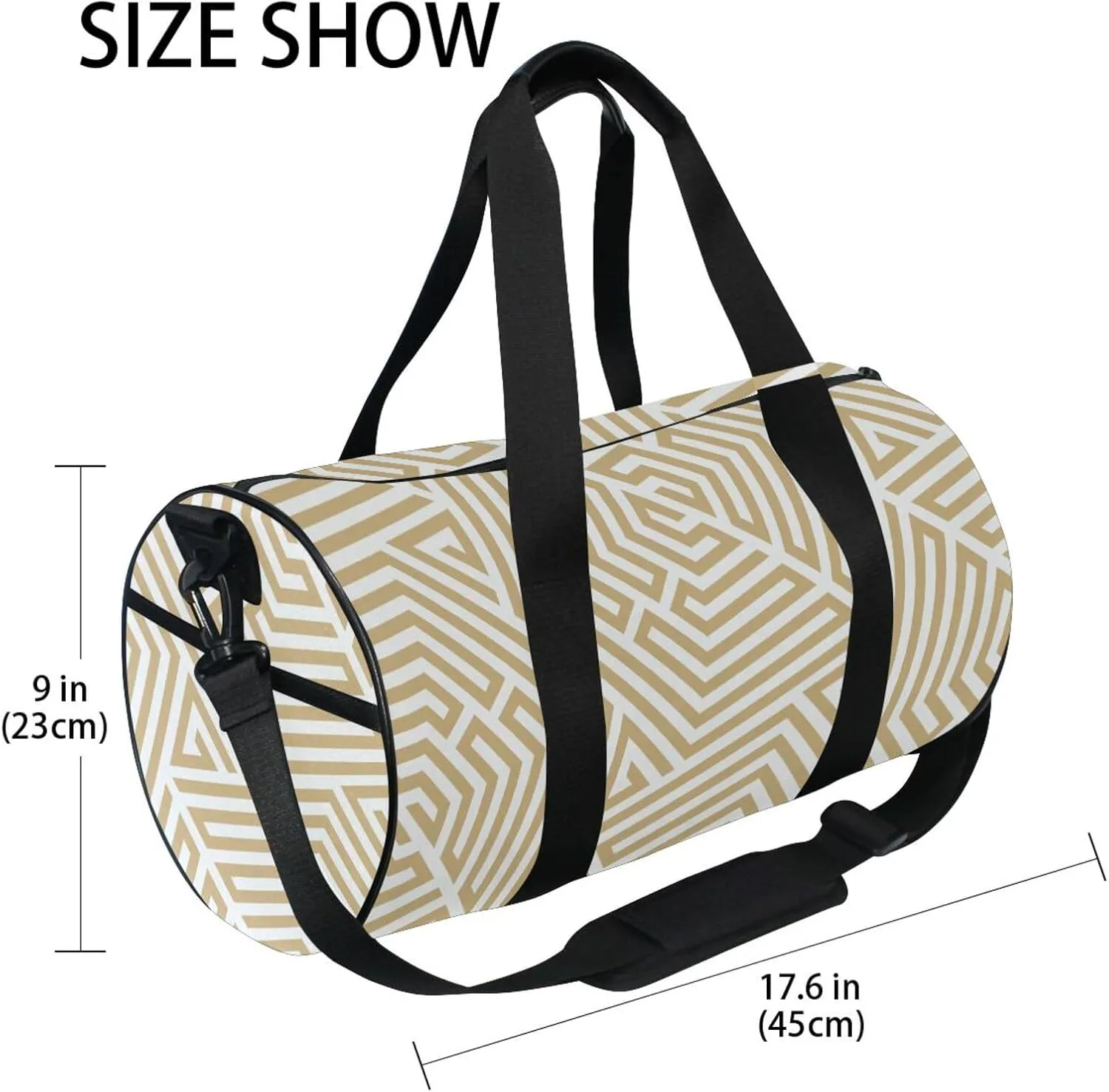 Gym Bag,Sports Duffle Bag,Cute Gym Bags with Inner Pocket,Weekender Travel Bag For Sport Workout Women Men,17.6x9 IN Beige Lines