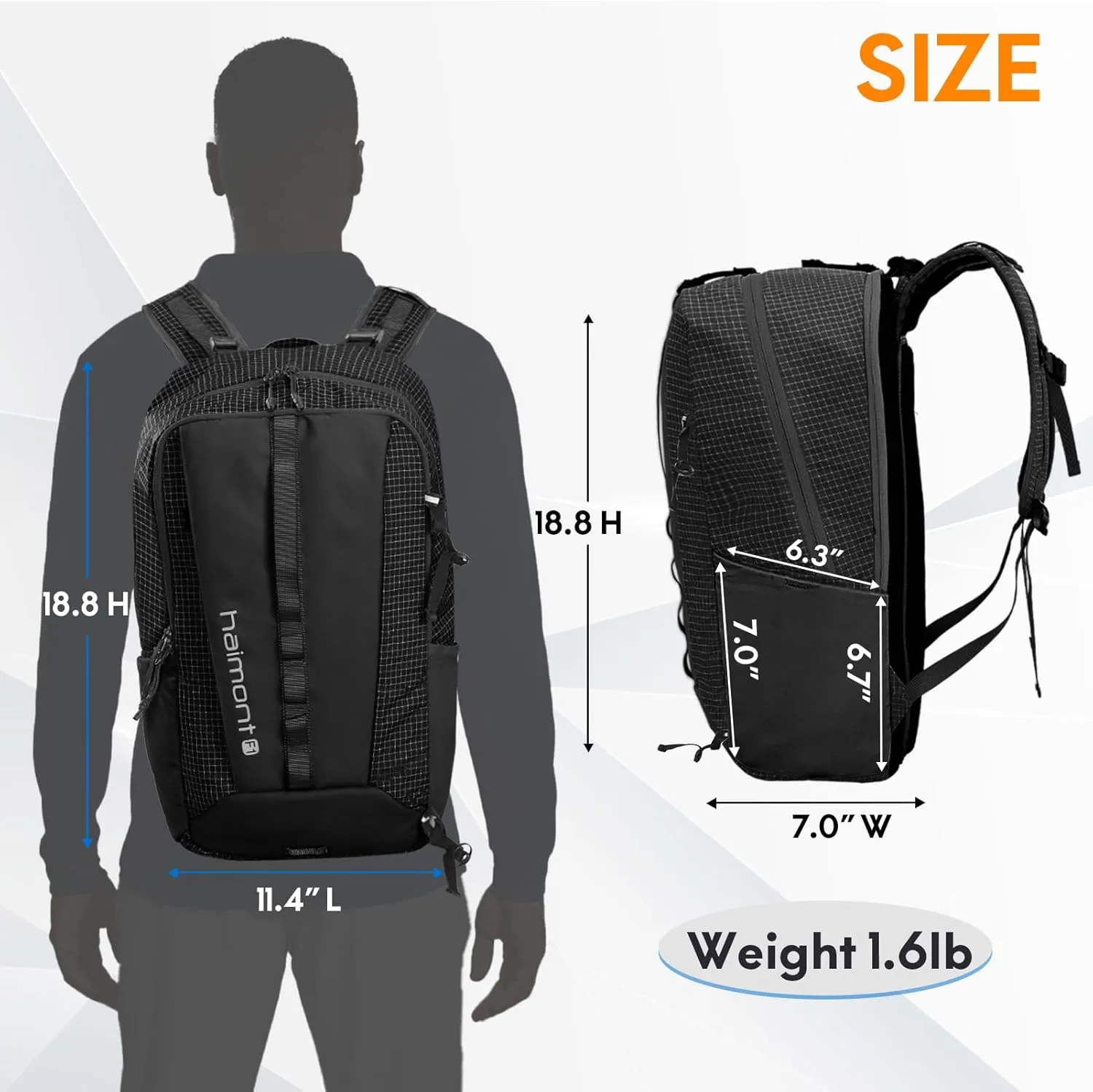 Haimont Small Travel Backpack Hiking Outdoor Everyday Daypack with 3 Compartments Men Women Water Resistant Bag, Casual
