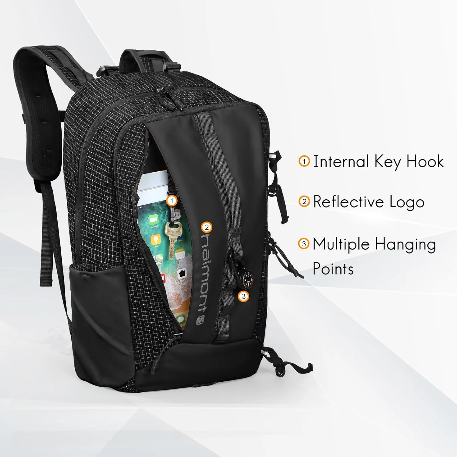 Haimont Small Travel Backpack Hiking Outdoor Everyday Daypack with 3 Compartments Men Women Water Resistant Bag, Casual