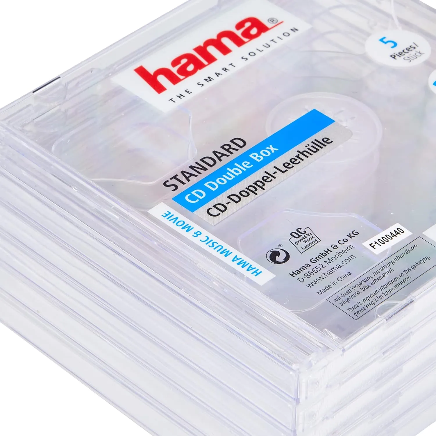 Hama Standard CD Double Jewel Case, Pack of 5, Transparent