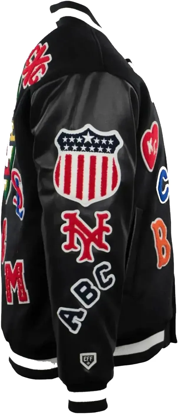 H&D Clothing Neegro League Baseball Allover Black Varsity Jacket NY All Baseball League Style Varsity Jacket