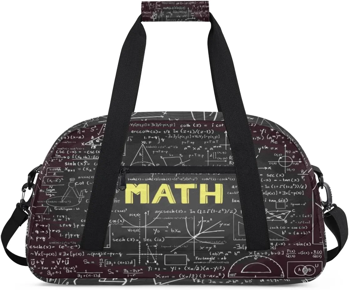 Hand Drawn Math Formulas Kids Overnighted Duffel Bag Carry-On Size & Ideal for School Practice or Weekender Travel with Zip and Shoulder Stra for Boys & Girls