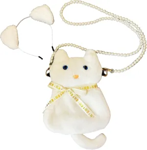 Handmade Plush Cat Messenger Bag, Cute Small Crossbody Cell Phone Bag Shoulder Bag Coin Pouch For Women Girls