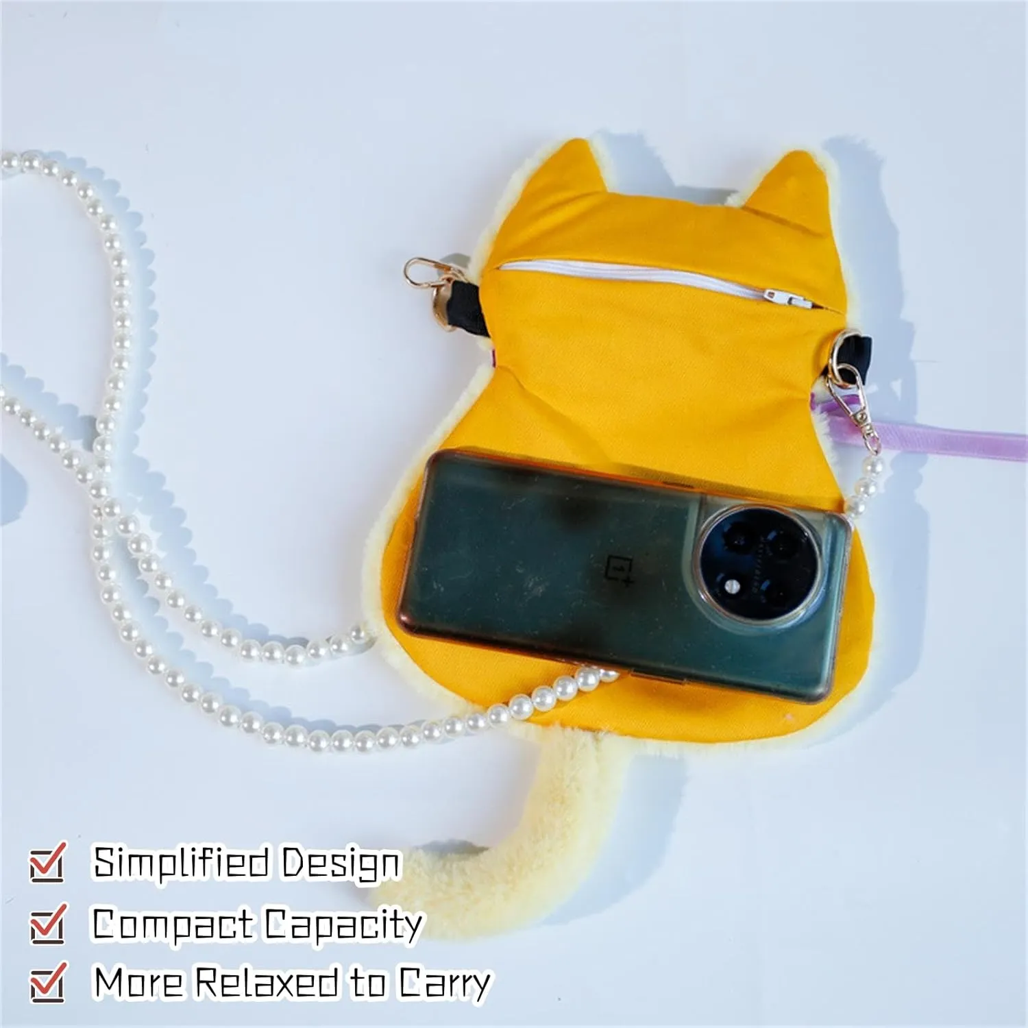 Handmade Plush Cat Messenger Bag, Cute Small Crossbody Cell Phone Bag Shoulder Bag Coin Pouch For Women Girls