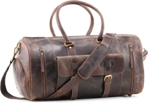 Handmade World Buffalo Leather Duffle Bag 21 Inch Gym Weekender Overnight Bag Travelers Carry-on Luggage TSA Approved Cabin Sized Duffel For Men Women