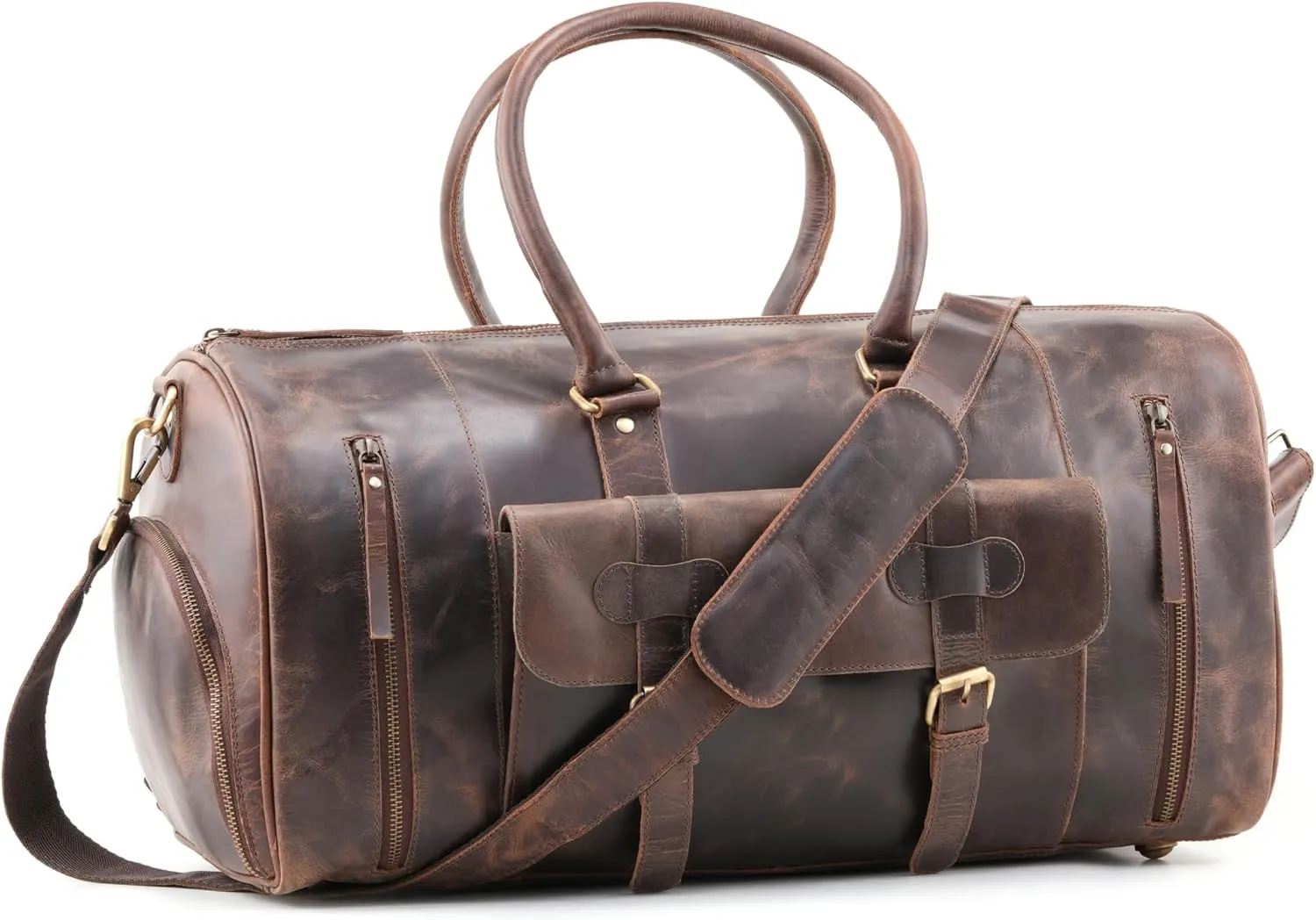 Handmade World Buffalo Leather Duffle Bag 21 Inch Gym Weekender Overnight Bag Travelers Carry-on Luggage TSA Approved Cabin Sized Duffel For Men Women