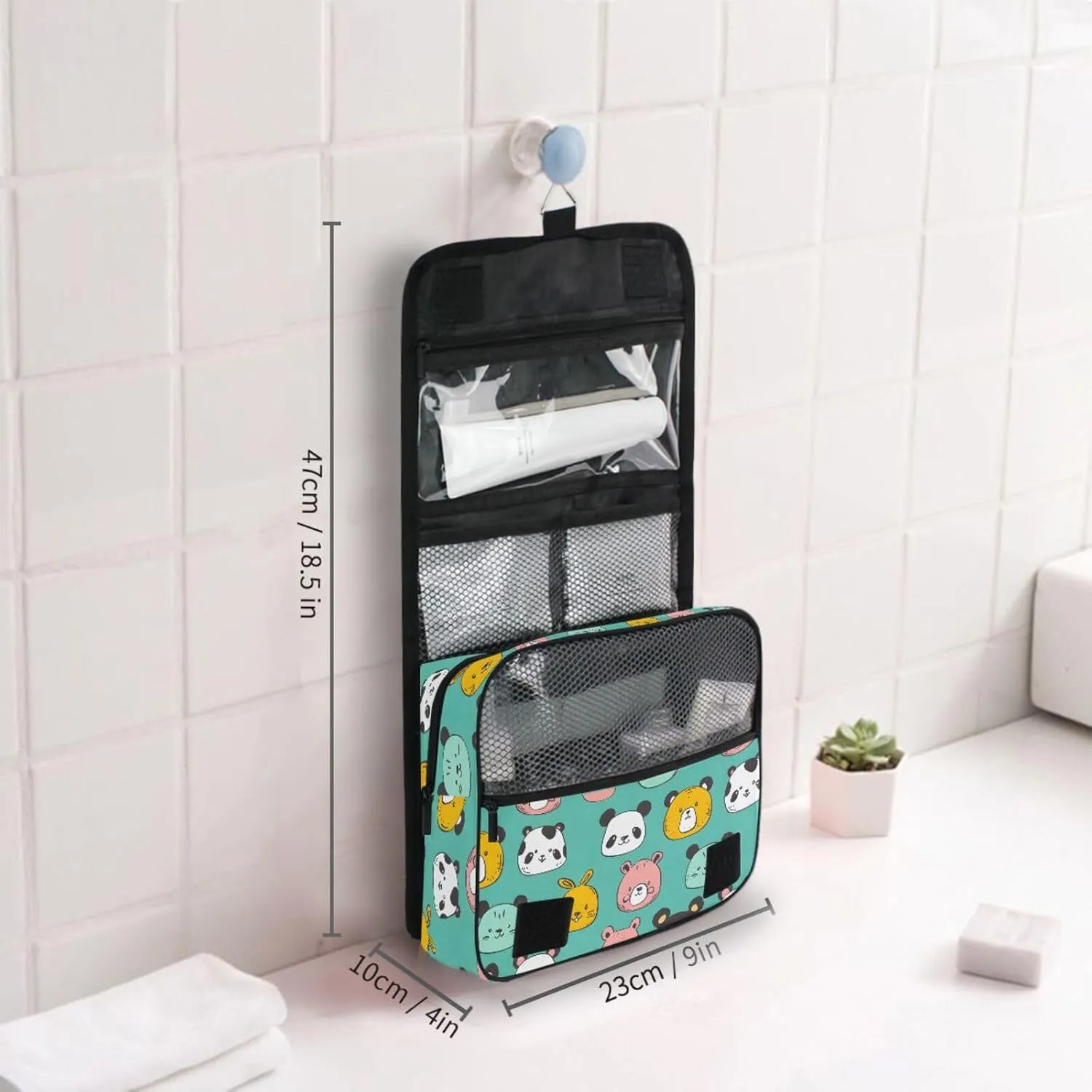 Hanging Toiletry Bag Cute Animal Panda Travel Makeup bag for Toiletries Portable Travel Toiletry Organizer Cosmetic Bags with Hanging Hook