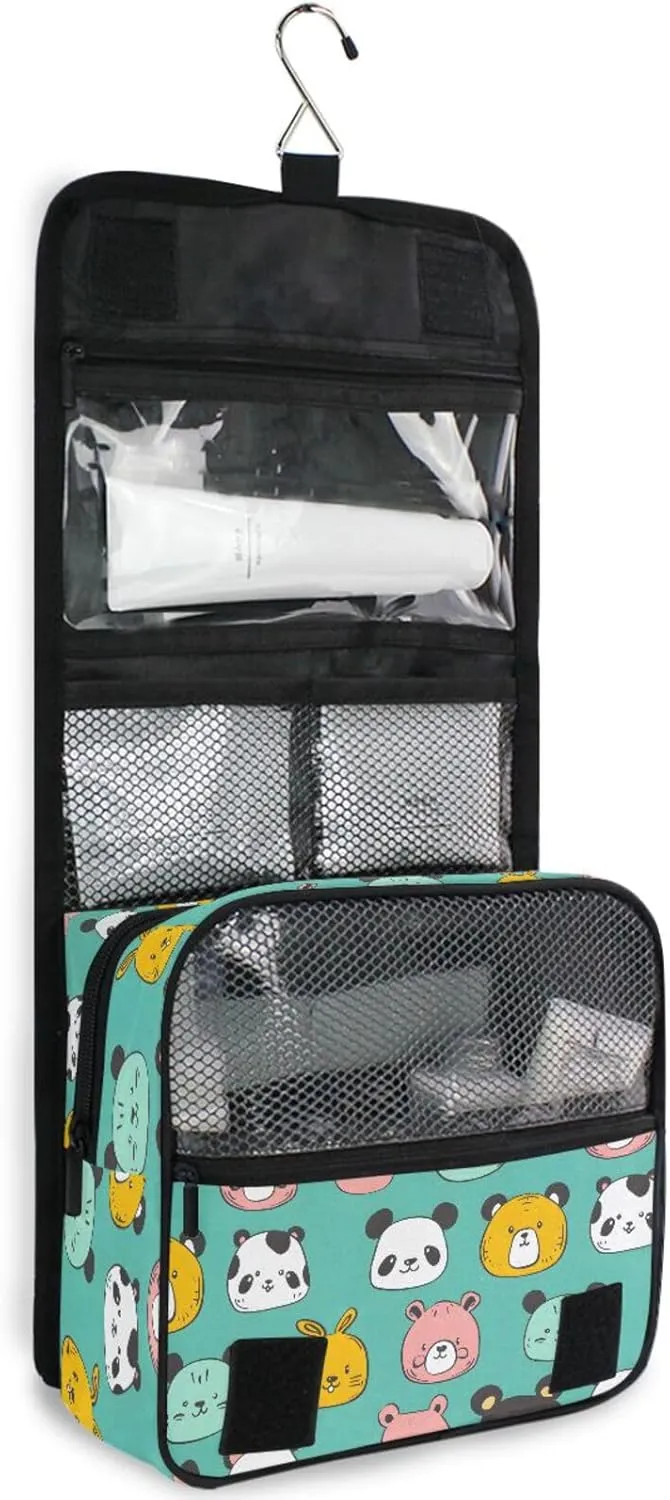 Hanging Toiletry Bag Cute Animal Panda Travel Makeup bag for Toiletries Portable Travel Toiletry Organizer Cosmetic Bags with Hanging Hook