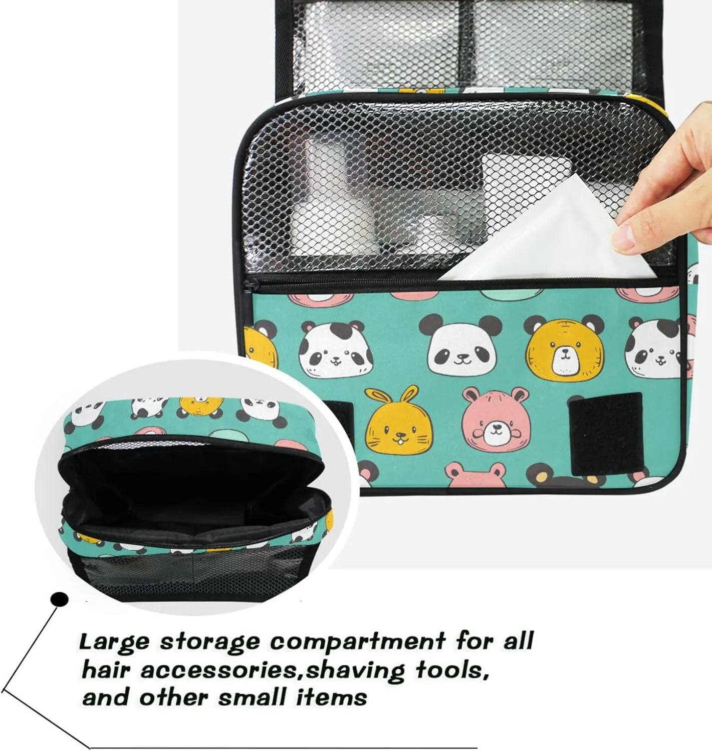 Hanging Toiletry Bag Cute Animal Panda Travel Makeup bag for Toiletries Portable Travel Toiletry Organizer Cosmetic Bags with Hanging Hook