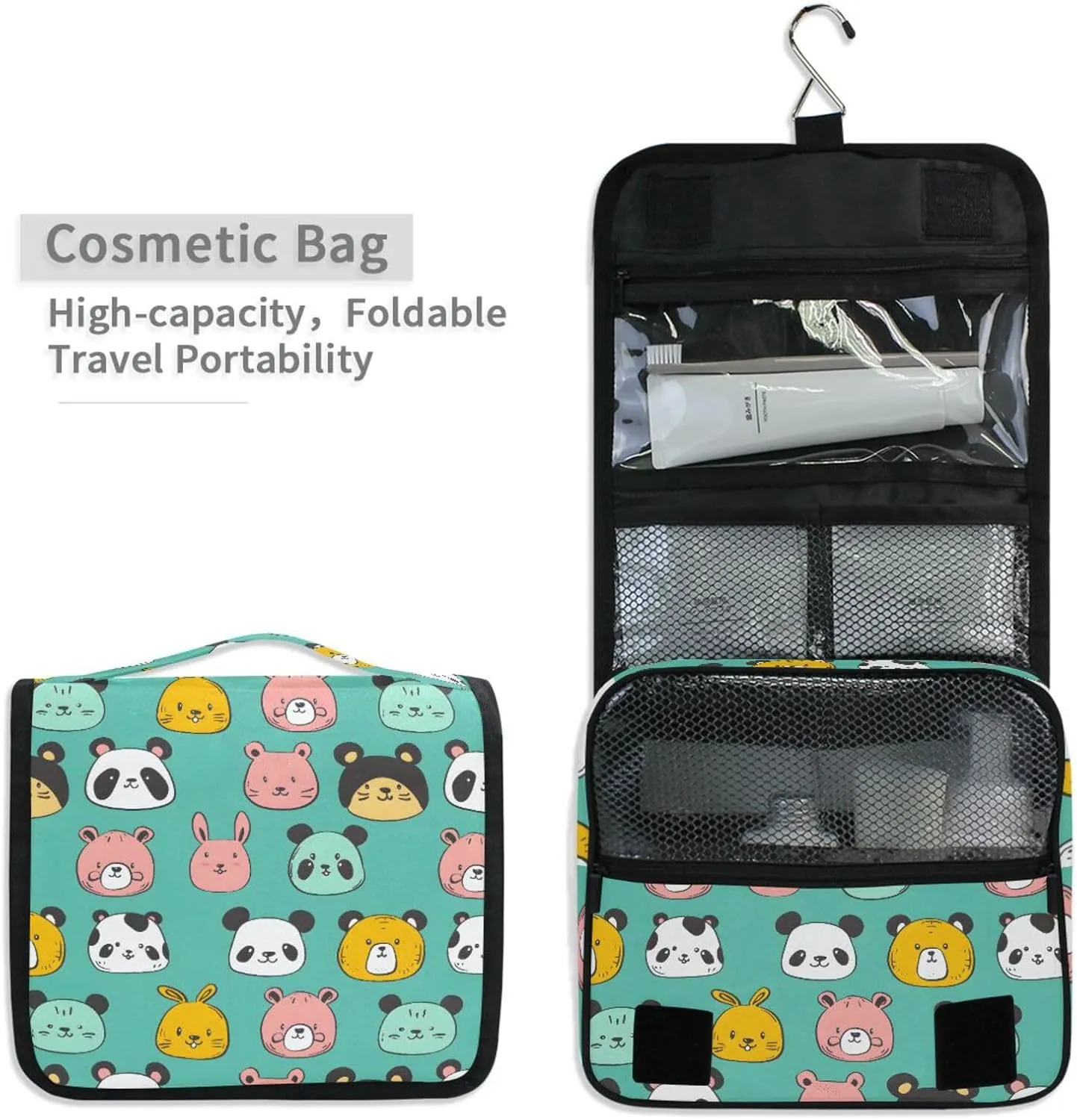 Hanging Toiletry Bag Cute Animal Panda Travel Makeup bag for Toiletries Portable Travel Toiletry Organizer Cosmetic Bags with Hanging Hook