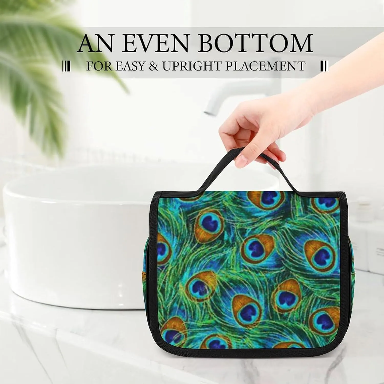 Hanging Toiletry Bag for Women, Travel Toiletries Bags with Hook, Travel Makeup Bag for Cosmetic Storage Organizer Compatible with Beautiful Peacock Feathers