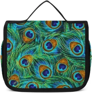 Hanging Toiletry Bag for Women, Travel Toiletries Bags with Hook, Travel Makeup Bag for Cosmetic Storage Organizer Compatible with Beautiful Peacock Feathers