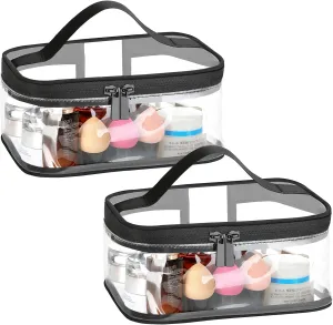 HAOGUAGUA 2 Pieces Clear Makeup Bags Cosmetic Toiletry Bags for Traveling, Waterproof Travel Transparent TSA APPROVED Carry On Airport Airline Compliant Bag (2 PIECES BLACK)